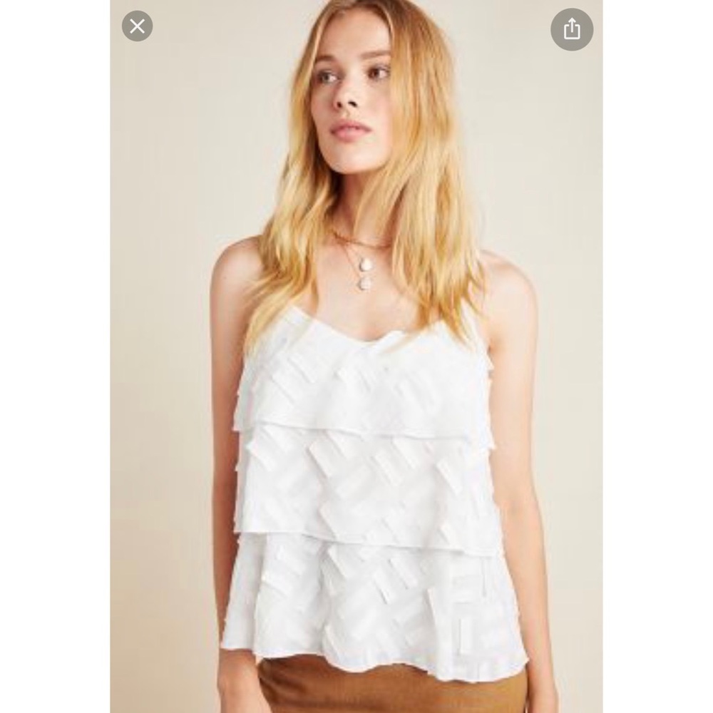 NWT!! Anthropologie Amadi White Ruffled Tank